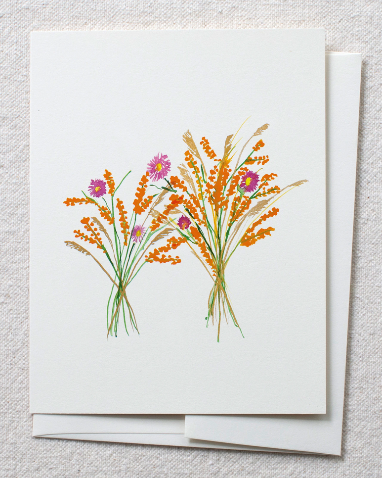 image of card and envelope with watercolor image of wildflower bouquets